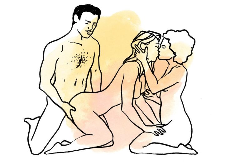While you have sex doggy-style with one lady, she makes out with the other lady